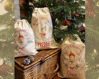 Personalised Santa Sack, Christmas Present Bag - Christmas Eve Bag, Reusable gift wrapping - Christmas Gift, Girl, Boy, Elf, Christmas Eve