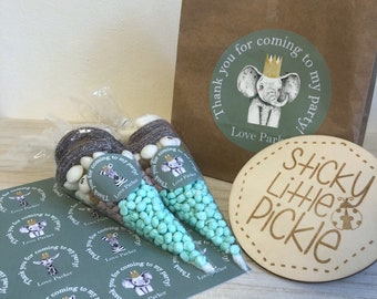 Personalised Stickers - Custom Text - Safari Jungle Theme, Sweet Cones, Birthday Party Bags, Wedding Favours, Christening