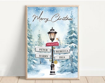 Personalised Christmas Sign Post Family Print, Our Family Gift, Family Print, Birthday Gift