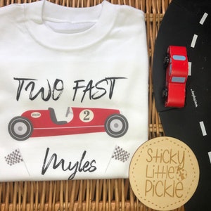 Two Fast Personalised Birthday T-Shirt - Racing Car Second Birthday - Short and Long Sleeve