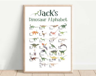 Personalised Alphabet Dinosaurs, Children's Bedroom Decor, Name Initial, Family Print, Birthday Gift, Animals, Sea Creatures