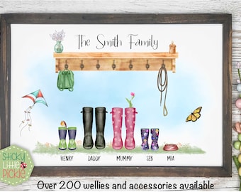 Wellie Boot Print, Personalised Custom Welly Boots, Mothers Day, Family, Birthday, Gift for Mum