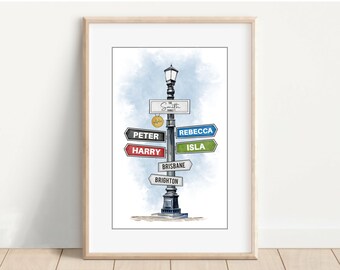 Personalised Sign Post Family Print, Our Family Gift, Family Print, Birthday Gift, Christmas Gift,