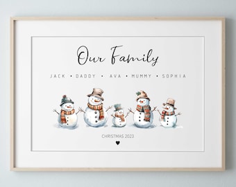 Personalised Christmas Gift - Snowman Family Print, Our Family Gift, Family Print, Xmas Printed Gift, Digital Download, Festive Decor