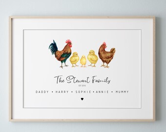 Personalised Chicken Family Print, Custom Family Gift, Animal Family Print, Elephant Art Print, Family Print, Fathers Day Birthday Gift