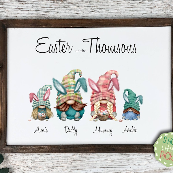 Personalised Easter Gift - Spring Gnome Print Gonk Family Digital Download Friends Portrait 2024  BFF A4 A3 Birthday Easter Picture