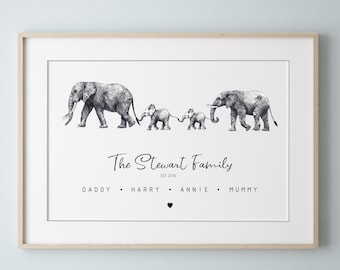 Personalised Elephant Family Print, Custom Home Decor, Animal Family Print, Mothers Day, Birthday Gift, New Home Print