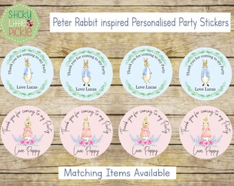 Personalised Stickers - Custom Text - Peter Rabbit Inspired Theme, Sweet Cones, Birthday Party Bags, Wedding Favours, Christening
