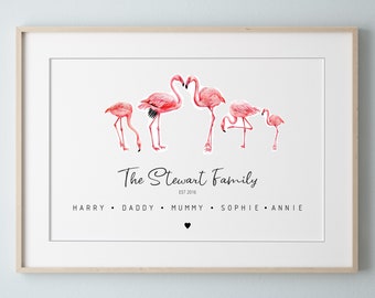 Personalised Flamingo Family Print, Our Family Gift, Animal Family Print, Highland Art Print, Family Print, Fathers Day Birthday Gift