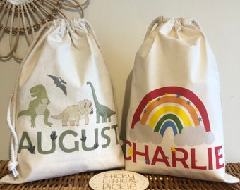 Personalised Toy Storage, Gift Bag, Sack, Stuff Bag - Reusable present wrapping - Dinosaur, Rainbow, Floral, Safari