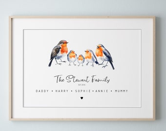 Personalised Robin Bird Family Print, Custom Family Gift, Animal Family Print, Elephant Art Print, Family Print, Mothers Day Birthday Gift