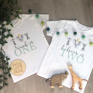 Safari Jungle Personalised Birthday T-Shirt - One, First Birthday, Wild and One, Two, Second - Any Age - Short and Long Sleeve