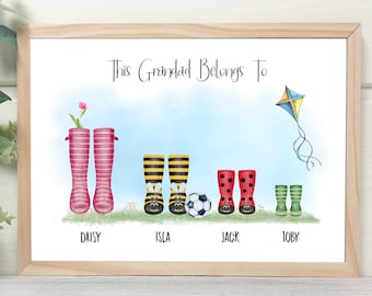 This Grandad Belongs To, Personalised Custom Welly Boots, Print for Family, Fathers Day, Gift Mum, Family Print, Birthday Gift, Gift for Dad
