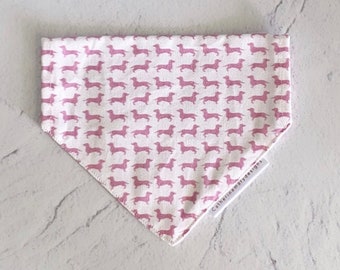 Dachshund Print Bandana - white w pink print (for small breed)