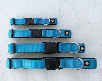 Zachte neopreen gevoerde, verstelbare, reflecterende nylon hondenhalsband - Ruff n Tumble (BLAUW)