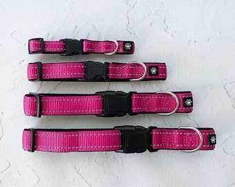 Soft neoprene padded, adjustable, reflective, nylon dog collar - Ruff n Tumble (PINK)