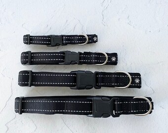 Soft neoprene padded, adjustable, reflective, nylon dog collar - Ruff n Tumble (BLACK)