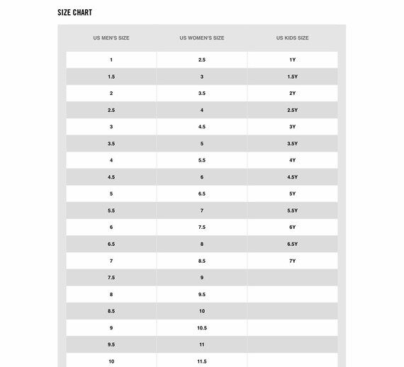 Air Force 1 Size Chart