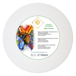 Moldura de maca de lona redonda de 100 cm feita de madeira de pinho revestida com tecido de algodão de 380 g/metro preparado - Fabricado na Alemanha