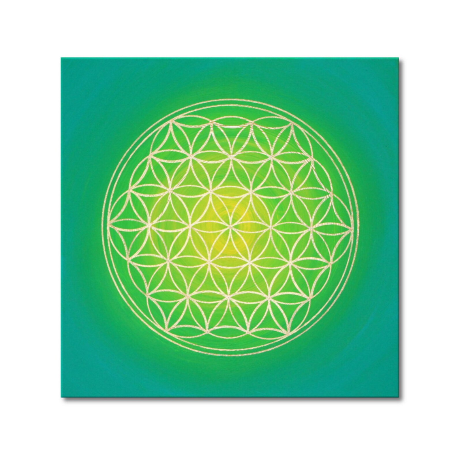 Blume Des Lebens Wandbild In Gold – Handgemalt Auf Leinwand, 50 Cm Rund, Made In Germany