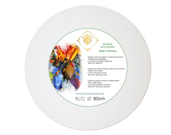 Canvas Stretcher Bars, Canvas Frames Round 80cm pine wood stretched canvas with 380 g/m cotton fabric primed - Made in Germany
