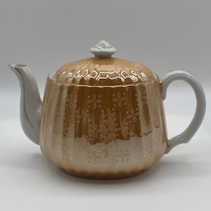 Tetera vintage Norleans Peach Lusterware pintada a mano con detalles dorados