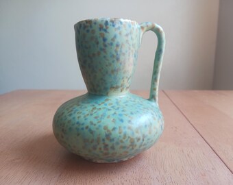 Vintage Japanese Small Vase with Art Deco Lines, Turquoise Speckle Glaze 1930s