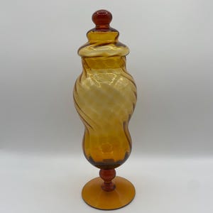 Vintage MCM Italian Amber Empoli Glass Candy / Apothecary Jar