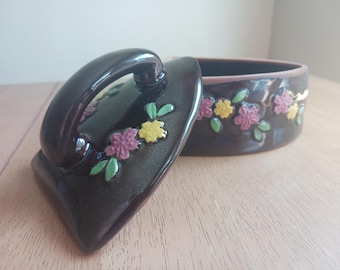 Vintage Japan Ceramic Floral Trinket Dish With Lid