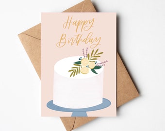 Birthday Greeting Card, Birthday Cake Greeting Card, Minimal Birthday Card