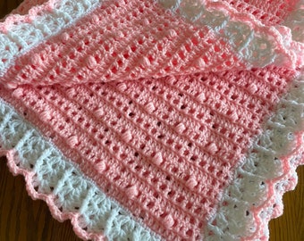 Handmade Pink Crochet Baby Blanket, Soft Acrylic, Baby Shower Gift