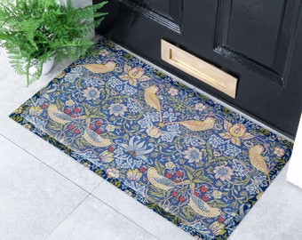 William Morris Strawberry Thief Indoor & Outdoor Doormat - Long Lasting Welcome Door Mat - Easy to Clean Anti-Slip Front Door Mat - 70x40cm