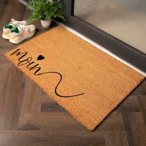 Felpudo de fibra de coco con diseño de corazón de Moin - Regalo de inauguración de la casa - Regalo de aniversario - Felpudo moderno - Felpudo para interior y exterior - 90 cm x 60 cm