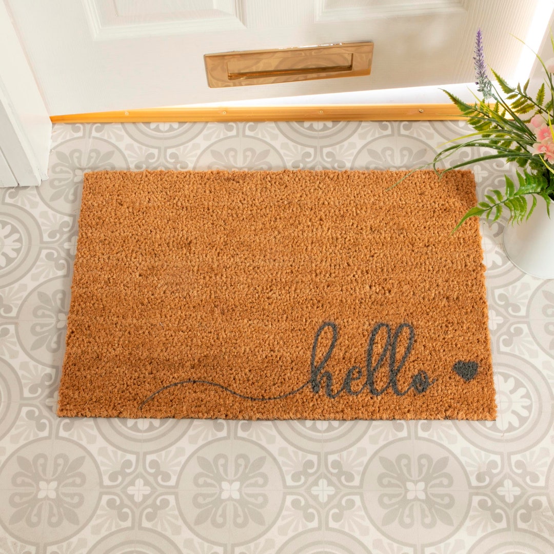 Grey Hello Love Heart Door Mat Homely Doormat Etsy UK