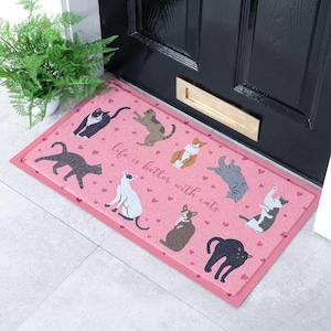 Life Is Better With Cats Indoor Outdoor Doormat - Long Lasting Welcome Door Mat - Easy to Clean Anti-Slip Front Door Mat - 70 x 40 cm