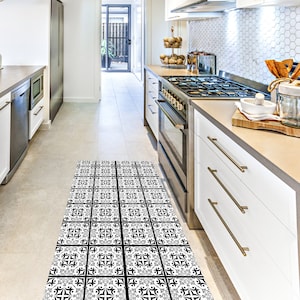 Zakynthos Vinyl Kitchen Floor Mat - Decorative Vinyl Runner Rug - Wipeable Kitchen mat - Tile Pattern Floor Mat - Gift for Kitchen mat