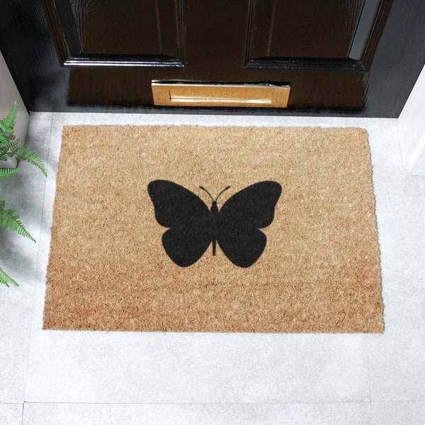 Schmetterling Fußmatte - Hübsche Schmetterlingsmatte - Willkommen aus Kokosmatte - Einweihungsgeschenk - Hochzeitsgeschenk - Rutschfest und Umweltfreundlich - 60cmX40cm