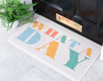 What a Day watercolor doormat -  Indoor/Outdoor Doormat - Colorful Front Door Mat - Durable, weatherproof, easy to clean-Housewarming Gift