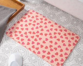 Pink Hearts Bathmat - Minimalist Valentine Bathmat - Abstract Hearts Bathroom Mat - Classical Bathmat - Pink Stone Nonslip Bath Mat