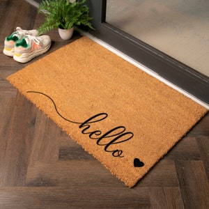 Felpudo de bienvenida de tamaño &quot;Hola País&quot; - Bonito felpudo de fibra de coco natural - Felpudo extragrande - Decoración para el hogar - Regalo para agente inmobiliario - 90 cm x 60 cm