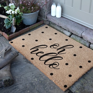 Felpudo de bienvenida de tamaño &quot;Oh Hello Country&quot; - Bonito felpudo de bienvenida - Felpudo de fibra de coco natural - Felpudo extragrande - Decoración para el hogar - Regalo para agente inmobiliario - 90 cm x 60 cm