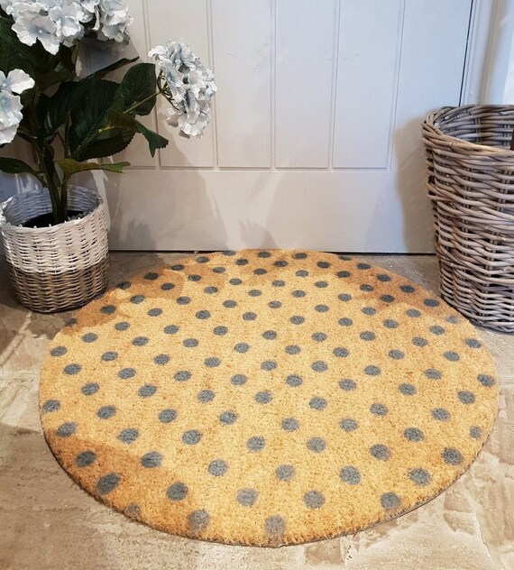 Grey Dots Circle Doormat Round 70x70cm Grey Coir Doormat Fun Spotty Round Mat Handsprayed To Order Artsy Doormats