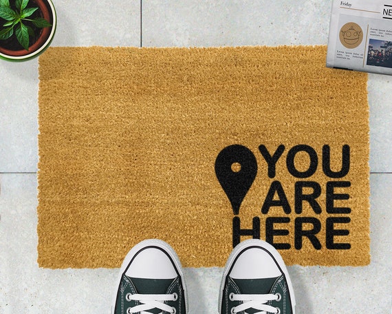 You Are Here Doormat 60x40cm Map Pin You Are Here Destination Doormat Handsprayed To Order Artsy Doormats