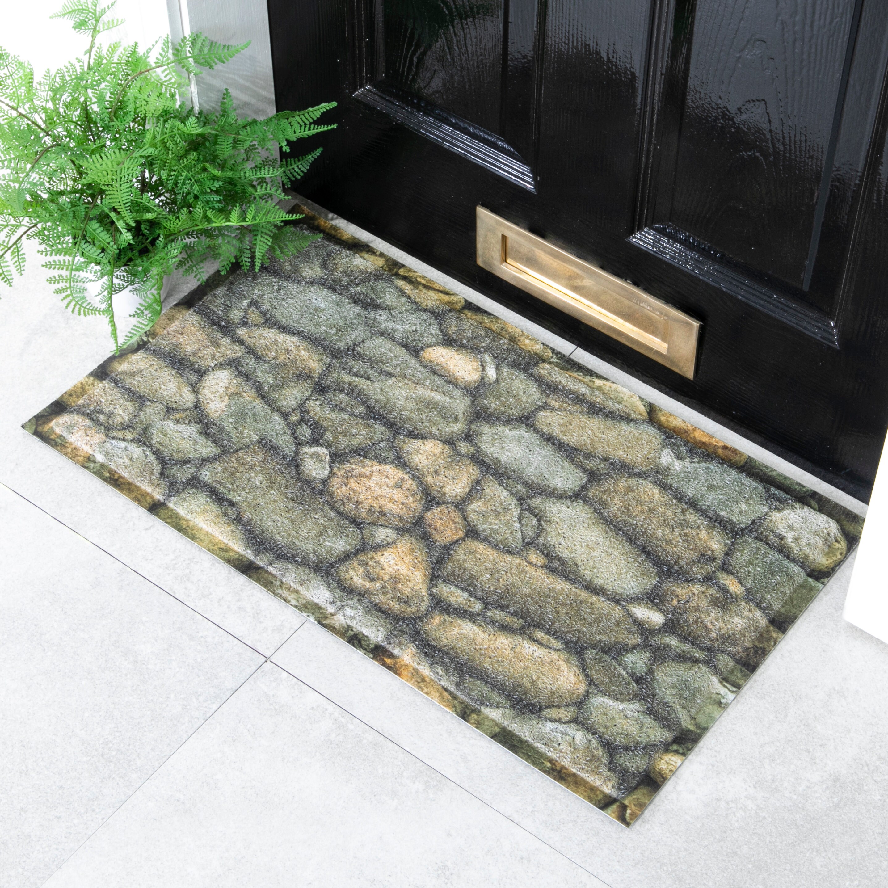 Evideco Outdoor Front Door Mat Home Stones Rubber Rug 30x18 Grey
