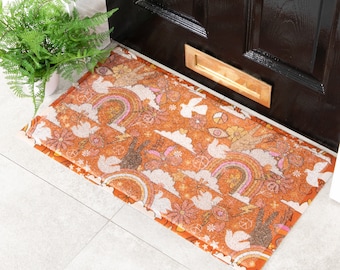 Peace Pattern Doormat - Indoor/Outdoor Doormat - Orange Mat - Housewarming Gift - Modern Doormat for porch - Recycled PVC | 70 x 40cm