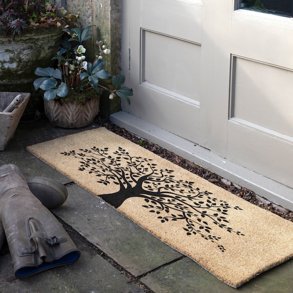 Baum des Lebens Doppeltürmatte - Rutschfeste Terrasse Fußmatte - Willkommen Haustürmatte - Natürliche Kokos Fußmatte - Einweihungsparty Geschenk