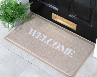Welcome Front Doormat | Beige Neutral Mat | Front Porch Decor | Housewarming Gift | Home Decor Entrance Mat | Wedding Gift