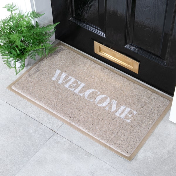 Welcome Front Doormat | Beige Neutral Mat | Front Porch Decor | Housewarming Gift | Home Decor Entrance Mat | Wedding Gift | 70 x 40cm