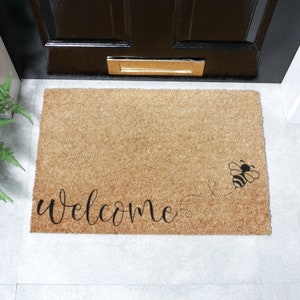 Welcome Bee Doormat - Non Slip Coir Door Mat - Cute Honeybee Housewarming Gift - Closing Gift | Bumble Bee Welcome Doormat - Front Door