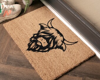 Highland Cow Doormat - Moo-ve Along - Funny Cow Doormat - Country Living - Cow Door Doormat - Farmhouse Decor - Western Style Decor